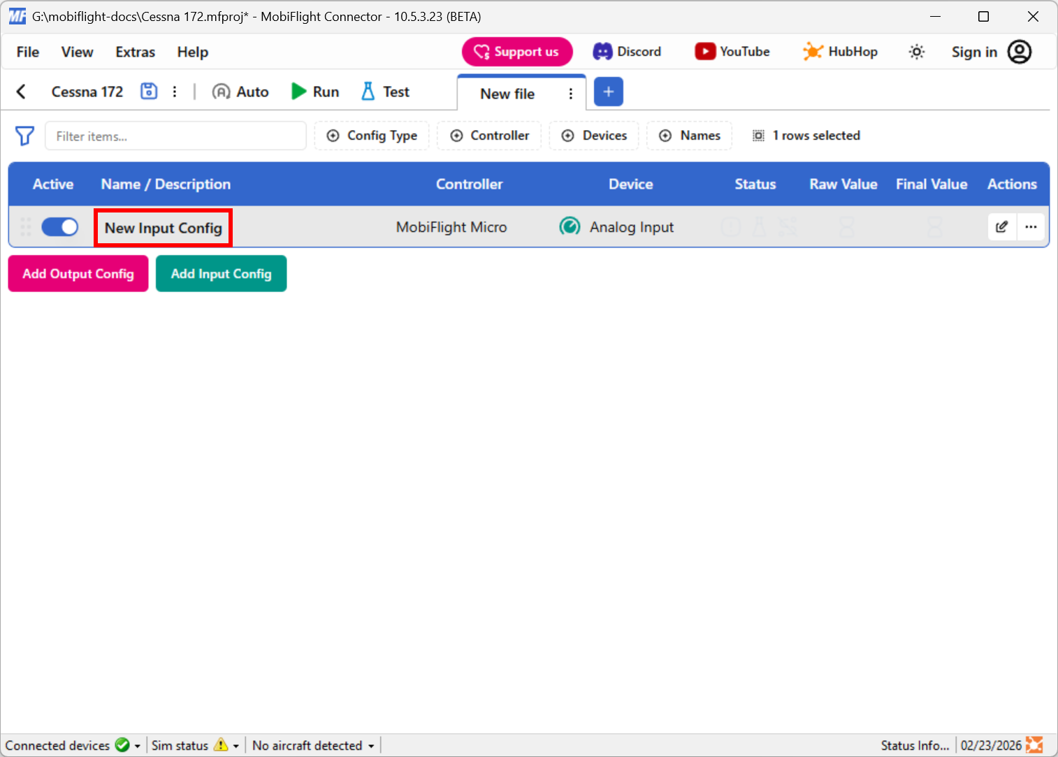 Screenshot of the main window with the Throttle row text highlighted.